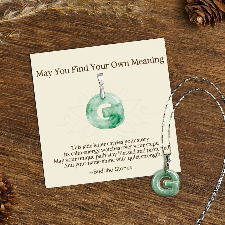 Buddha Stones "May You Find Your Own Meaning" Natural A-Z Letter Jade Titanium Steel Chain Necklace Includes Gift Message Card - image 147