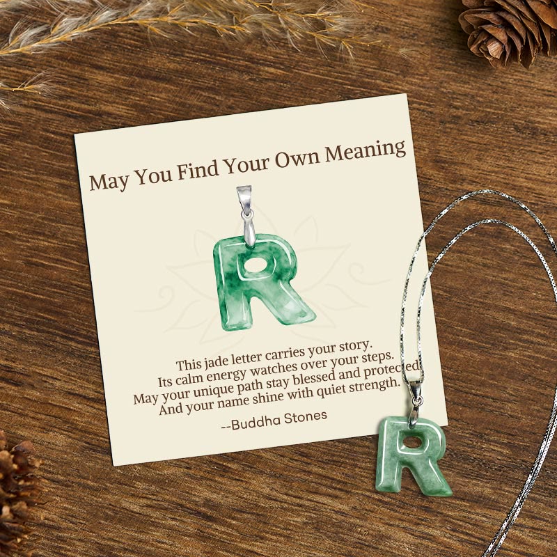 Buddha Stones "May You Find Your Own Meaning" Natural A-Z Letter Jade Titanium Steel Chain Necklace Includes Gift Message Card - image 180