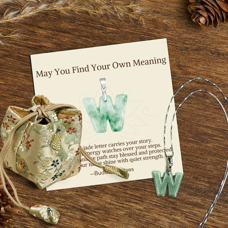 Buddha Stones "May You Find Your Own Meaning" Natural A-Z Letter Jade Titanium Steel Chain Necklace Includes Gift Message Card - image 197