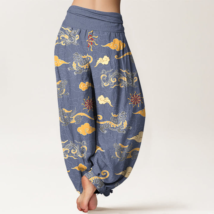 Buddha Stones Cotton Gorgeous Dragon Auspicious Beast Cloud Pattern Women's Elastic Waist Harem Pants - image 6