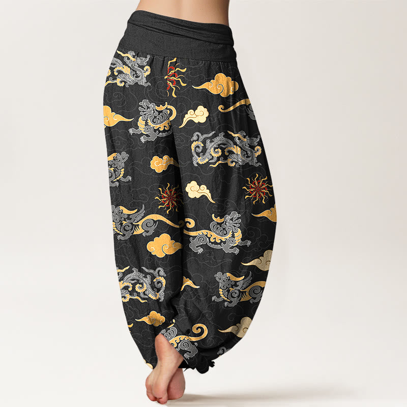 Buddha Stones Cotton Gorgeous Dragon Auspicious Beast Cloud Pattern Women's Elastic Waist Harem Pants - image 9