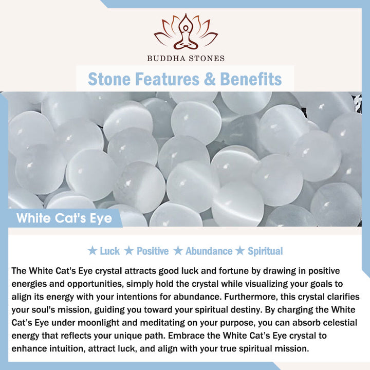 Buddha Stones White Cat's Eye Abundance Spiritual Cuff Bangle Bracelet - image 5