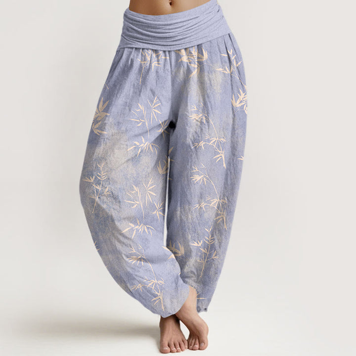 Buddha Stones Cotton Simple Bamboo Leaves Pattern Women's Elastic Waist Harem Pants - Lavender - US16，UK/AU20，EU48 (3XL) - image 0