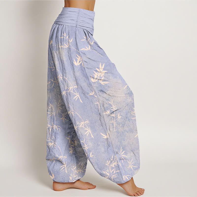 Buddha Stones Cotton Simple Bamboo Leaves Pattern Women's Elastic Waist Harem Pants - image 2