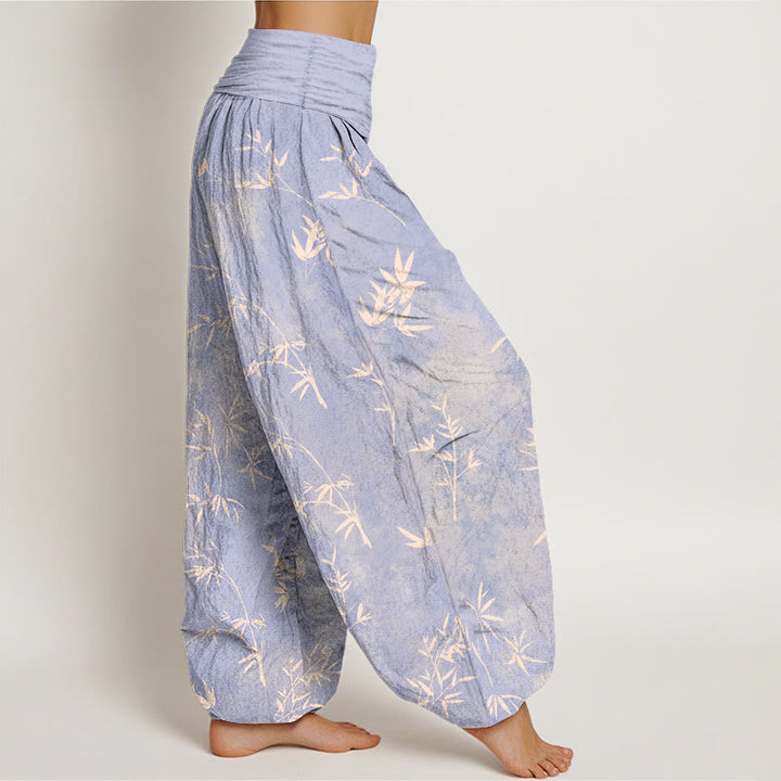 Buddha Stones Cotton Simple Bamboo Leaves Pattern Women's Elastic Waist Harem Pants - image 2