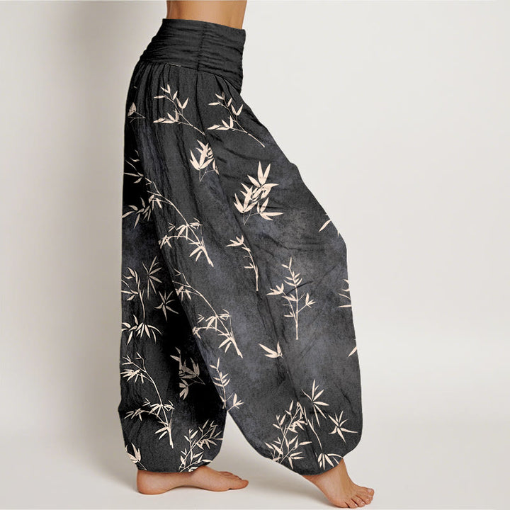 Buddha Stones Cotton Simple Bamboo Leaves Pattern Women's Elastic Waist Harem Pants - image 10