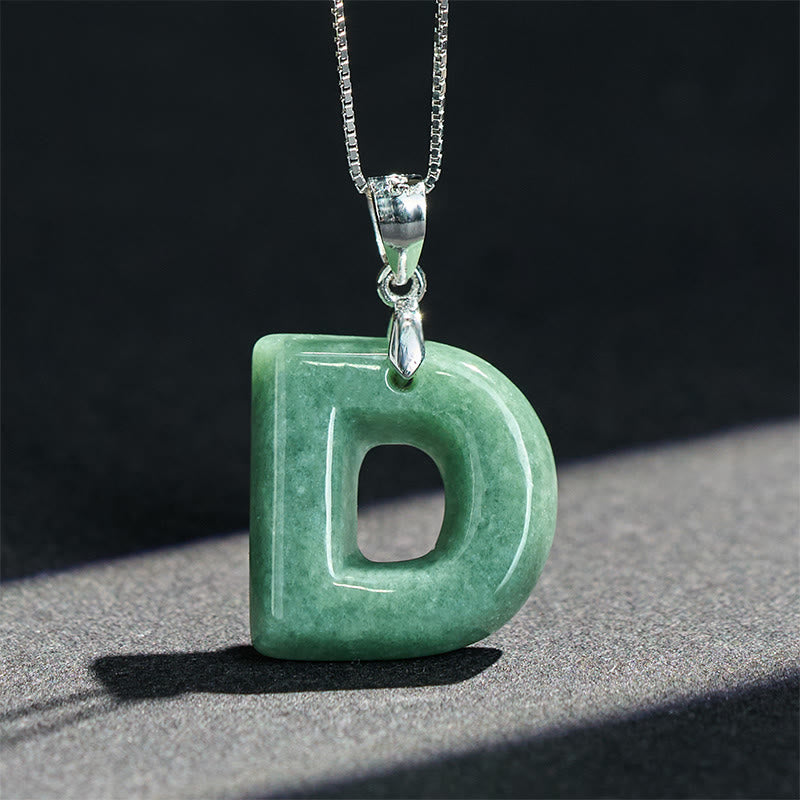 Buddha Stones Natural A-Z Letter Jade 925 Sterling Silver Silm Chain Prosperity Necklace Pendant - image 25