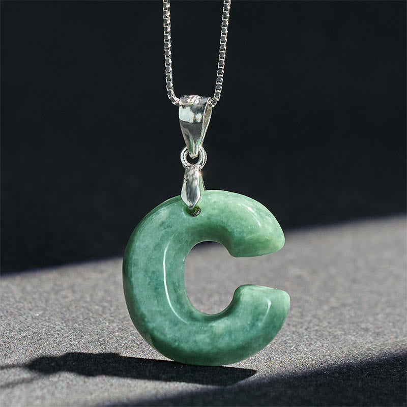Buddha Stones Natural A-Z Letter Jade 925 Sterling Silver Silm Chain Prosperity Necklace Pendant - image 19