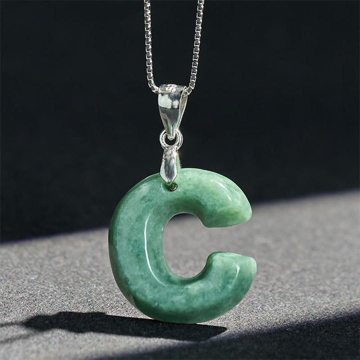 Buddha Stones Natural A-Z Letter Jade 925 Sterling Silver Silm Chain Prosperity Necklace Pendant - image 19