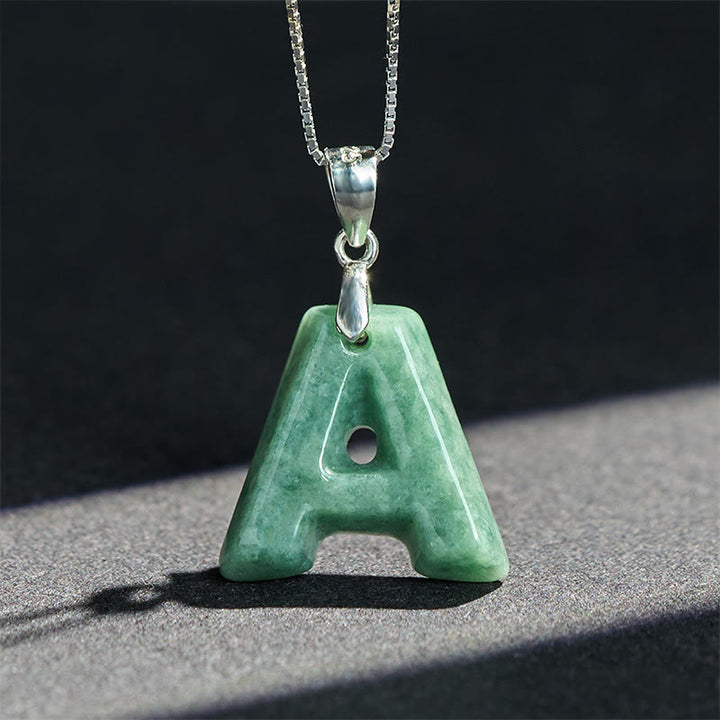 Buddha Stones Natural A-Z Letter Jade 925 Sterling Silver Silm Chain Prosperity Necklace Pendant - image 4