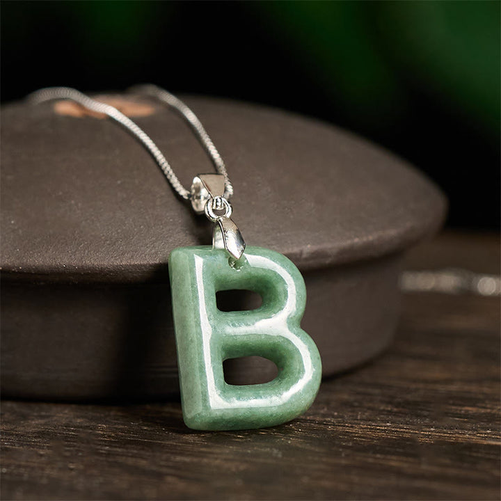Buddha Stones Natural A-Z Letter Jade 925 Sterling Silver Silm Chain Prosperity Necklace Pendant - image 12