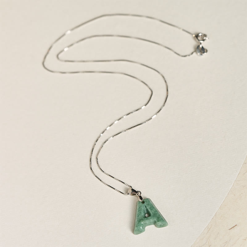 Buddha Stones Natural A-Z Letter Jade 925 Sterling Silver Silm Chain Prosperity Necklace Pendant - image 5