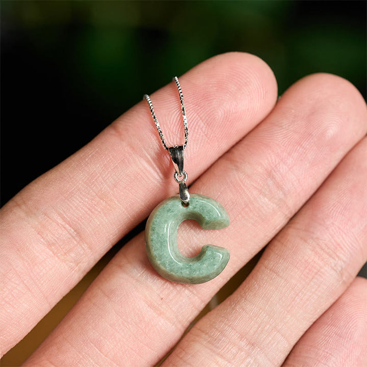 Buddha Stones Natural A-Z Letter Jade 925 Sterling Silver Silm Chain Prosperity Necklace Pendant - image 20