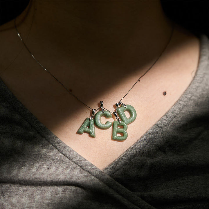 Buddha Stones Natural A-Z Letter Jade 925 Sterling Silver Silm Chain Prosperity Necklace Pendant - image 51