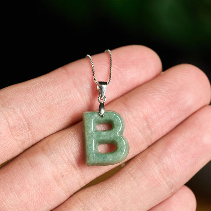 Buddha Stones Natural A-Z Letter Jade 925 Sterling Silver Silm Chain Prosperity Necklace Pendant - image 14