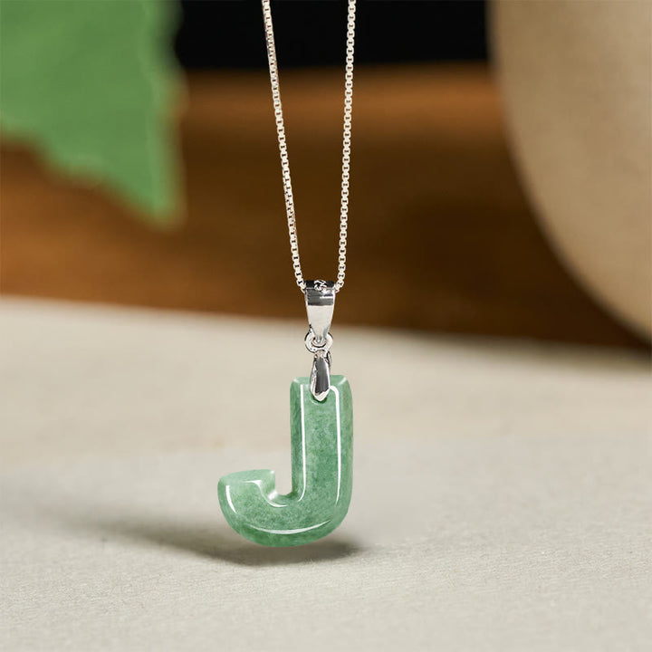 Buddha Stones Natural A-Z Letter Jade 925 Sterling Silver Silm Chain Prosperity Necklace Pendant - J - image 33