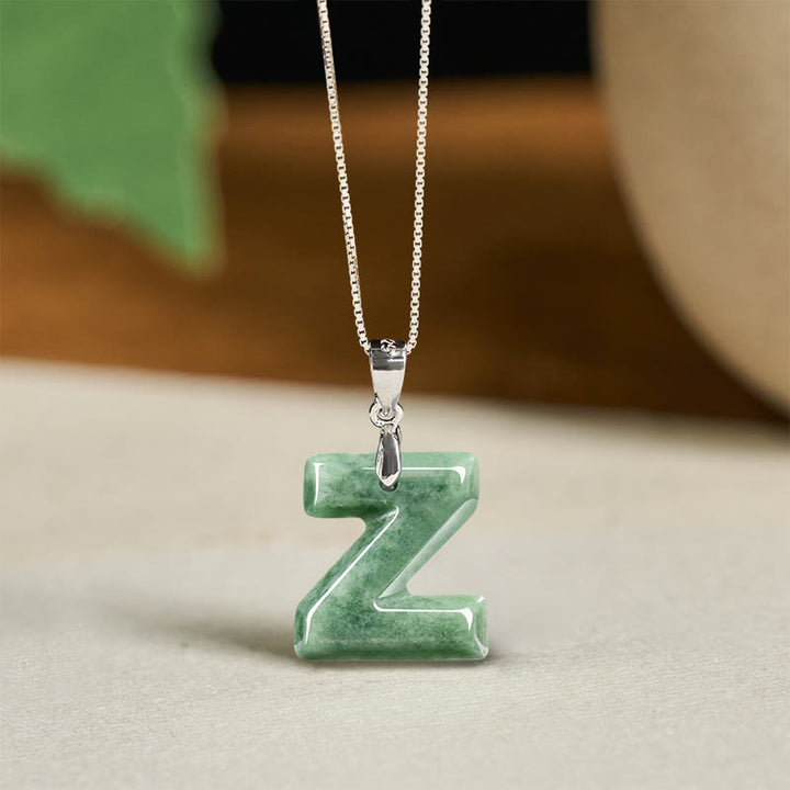 Buddha Stones Natural A-Z Letter Jade 925 Sterling Silver Silm Chain Prosperity Necklace Pendant - Z - image 49