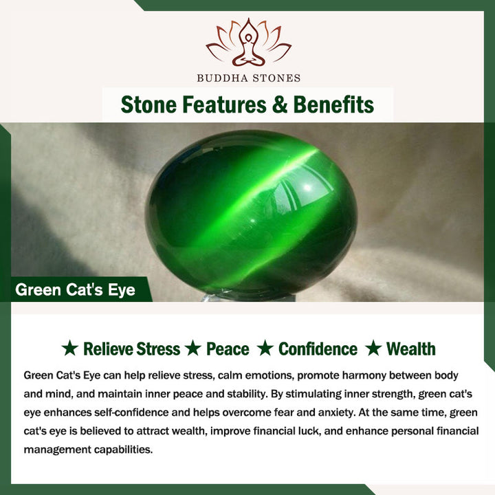 Buddha Stones Green Cat's Eye Stone Relieve Stress Wealth Thin Cuff Bangle Bracelet - image 5
