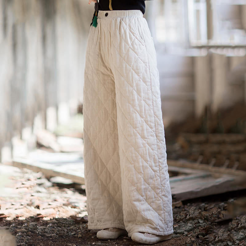 Buddha Stones Solid Color Thick Cotton Women's Wide Leg Pants With Pockets - image 2