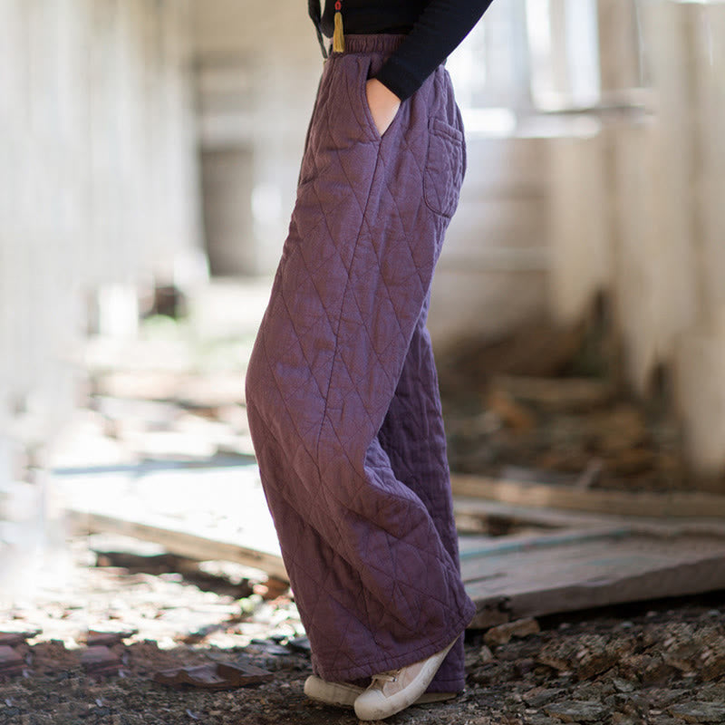 Buddha Stones Solid Color Thick Cotton Women's Wide Leg Pants With Pockets - image 11