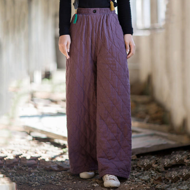 Buddha Stones Solid Color Thick Cotton Women's Wide Leg Pants With Pockets - Purple - US8-10，UK/AU12-14，EU40-42 (2XL) - image 5