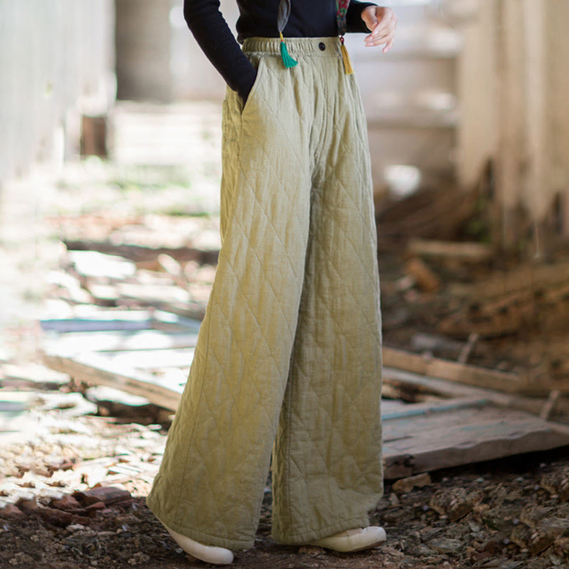 Buddha Stones Solid Color Thick Cotton Women's Wide Leg Pants With Pockets - image 14