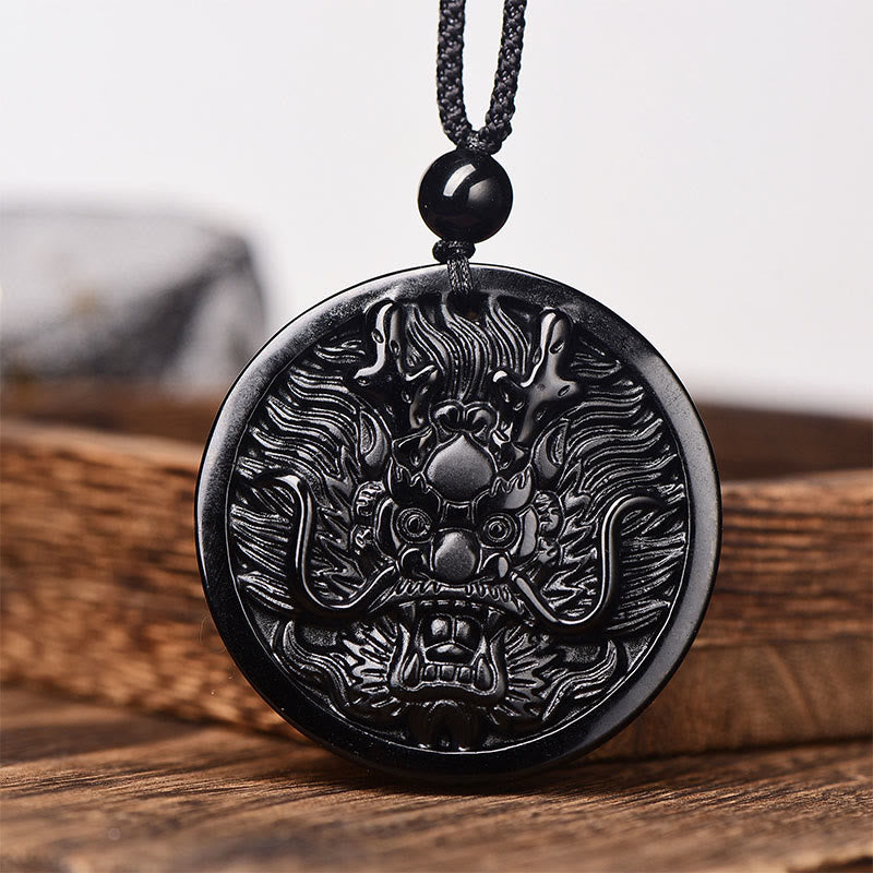 Buddha Stones Dragon Black Obsidian Transformation Fulfilment Necklace Pendant - Black Obsidian With Rope Chain - image 7