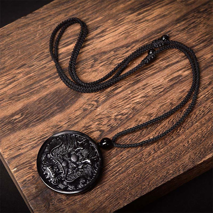 Buddha Stones Dragon Black Obsidian Transformation Fulfilment Necklace Pendant - image 8