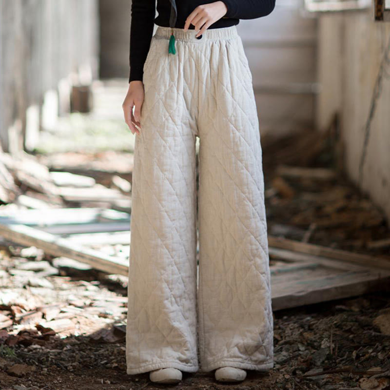 Buddha Stones Solid Color Thick Cotton Women's Wide Leg Pants With Pockets - image 1