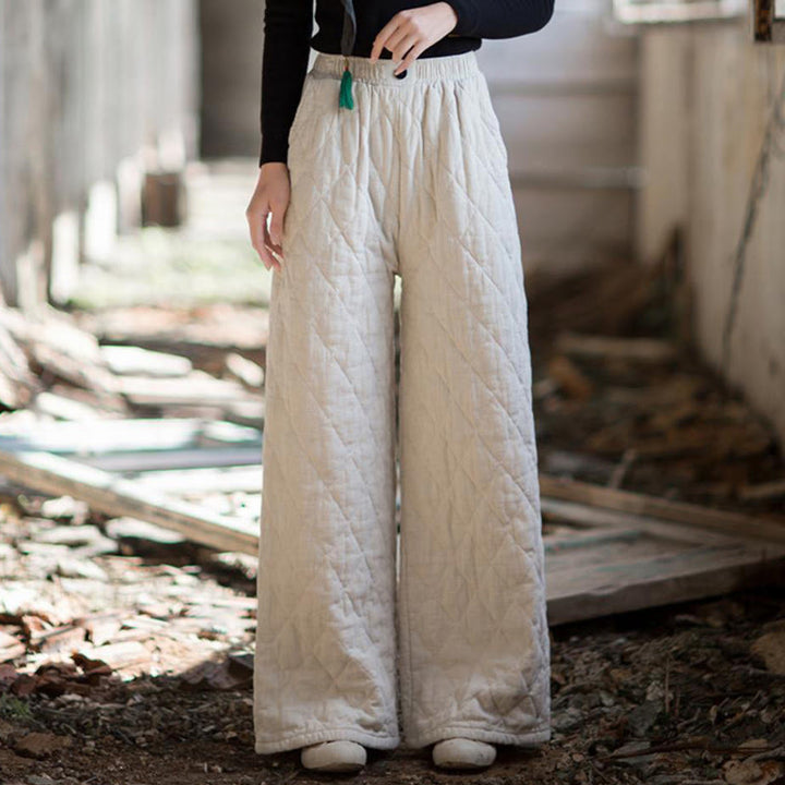 Buddha Stones Solid Color Thick Cotton Women's Wide Leg Pants With Pockets - image 1