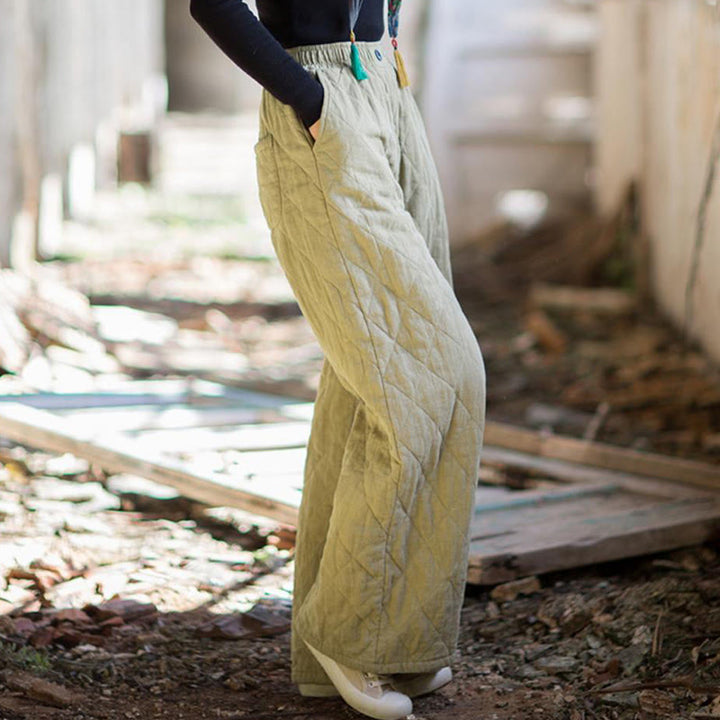 Buddha Stones Solid Color Thick Cotton Women's Wide Leg Pants With Pockets - image 15