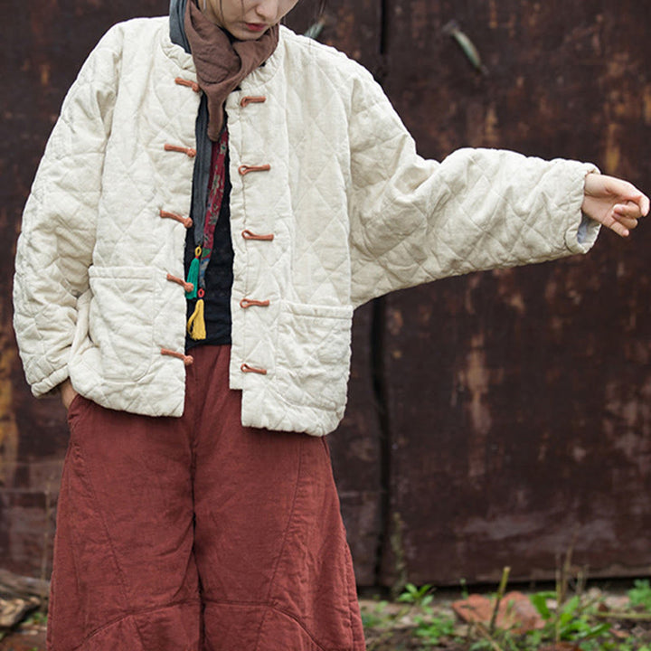 Buddha Stones Winter Frog-Button Lines Open Front Cotton Long Sleeve Women's Thermal Jacket With Pockets - image 8