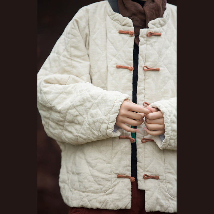 Buddha Stones Winter Frog-Button Lines Open Front Cotton Long Sleeve Women's Thermal Jacket With Pockets - image 9