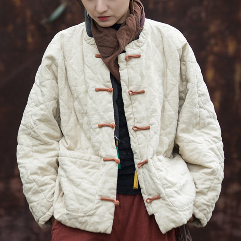 Buddha Stones Winter Frog-Button Lines Open Front Cotton Long Sleeve Women's Thermal Jacket With Pockets - image 4