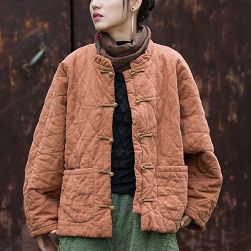 Buddha Stones Winter Frog-Button Lines Open Front Cotton Long Sleeve Women's Thermal Jacket With Pockets - image 12