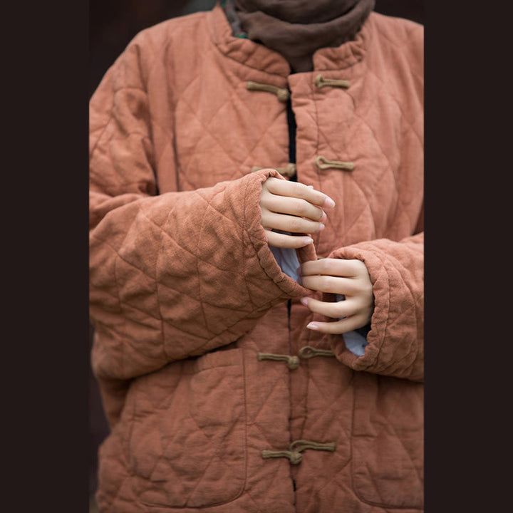 Buddha Stones Winter Frog-Button Lines Open Front Cotton Long Sleeve Women's Thermal Jacket With Pockets - image 20