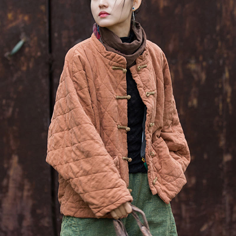 Buddha Stones Winter Frog-Button Lines Open Front Cotton Long Sleeve Women's Thermal Jacket With Pockets - image 15