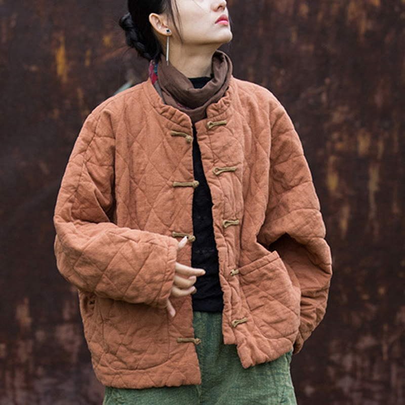 Buddha Stones Winter Frog-Button Lines Open Front Cotton Long Sleeve Women's Thermal Jacket With Pockets - image 17