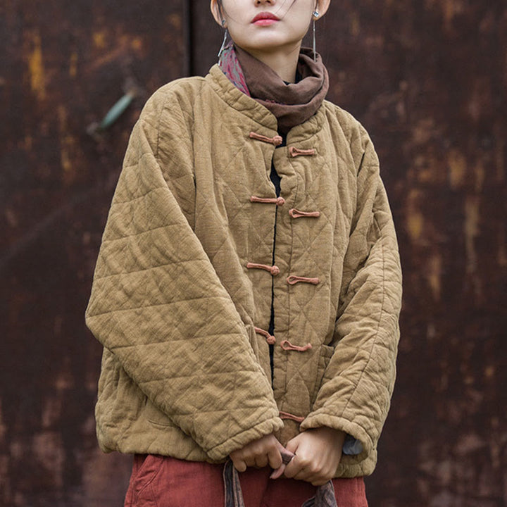 Buddha Stones Winter Frog-Button Lines Open Front Cotton Long Sleeve Women's Thermal Jacket With Pockets - image 24