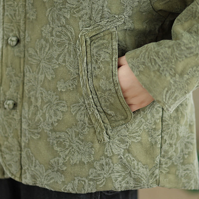 Buddha Stones Winter V-Neck Jacquard Frog-Button Cotton Long Sleeve Women's Thermal Jacket With Pockets - image 10