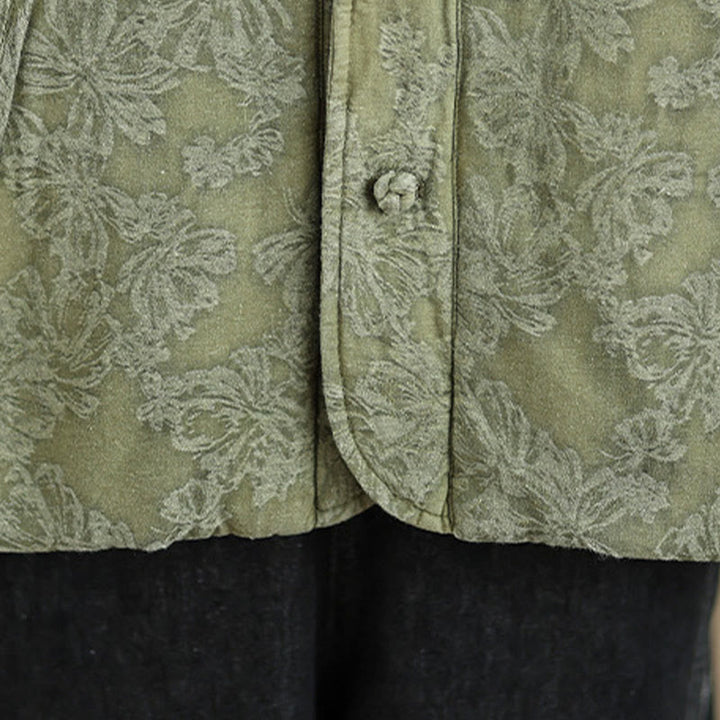 Buddha Stones Winter V-Neck Jacquard Frog-Button Cotton Long Sleeve Women's Thermal Jacket With Pockets - image 11