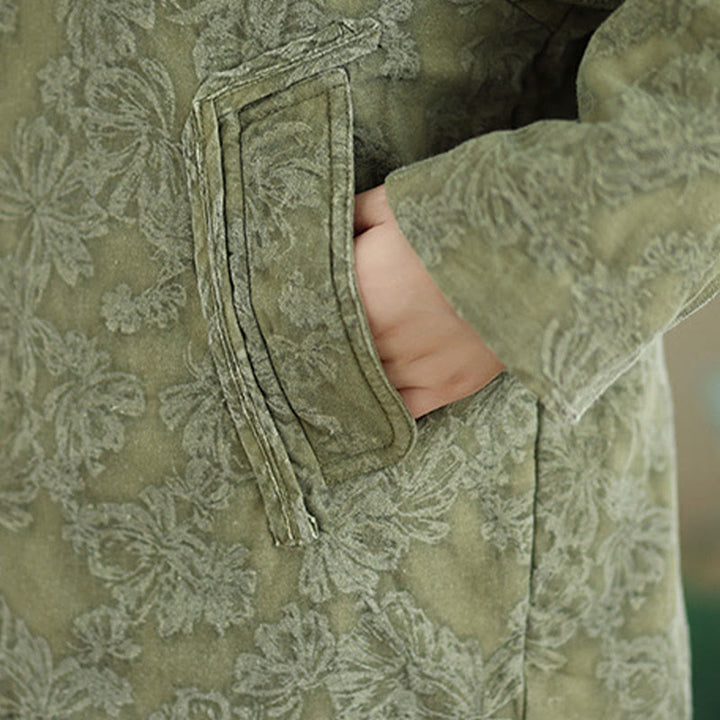 Buddha Stones Winter V-Neck Jacquard Frog-Button Cotton Long Sleeve Women's Thermal Jacket With Pockets - image 9