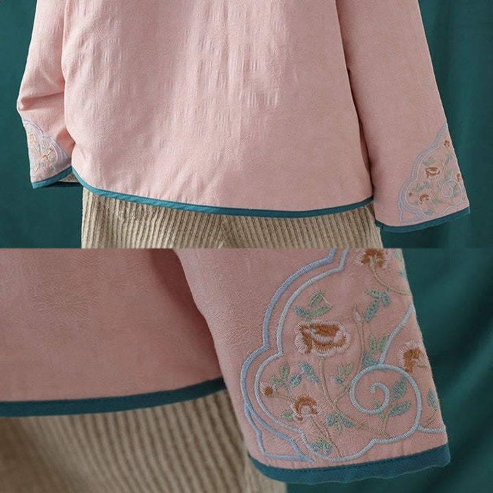 Buddha Stones Winter Frog-Button Embroidery Flowers Vines Open Front Cotton Long Sleeve Women's Thermal Jacket - image 11