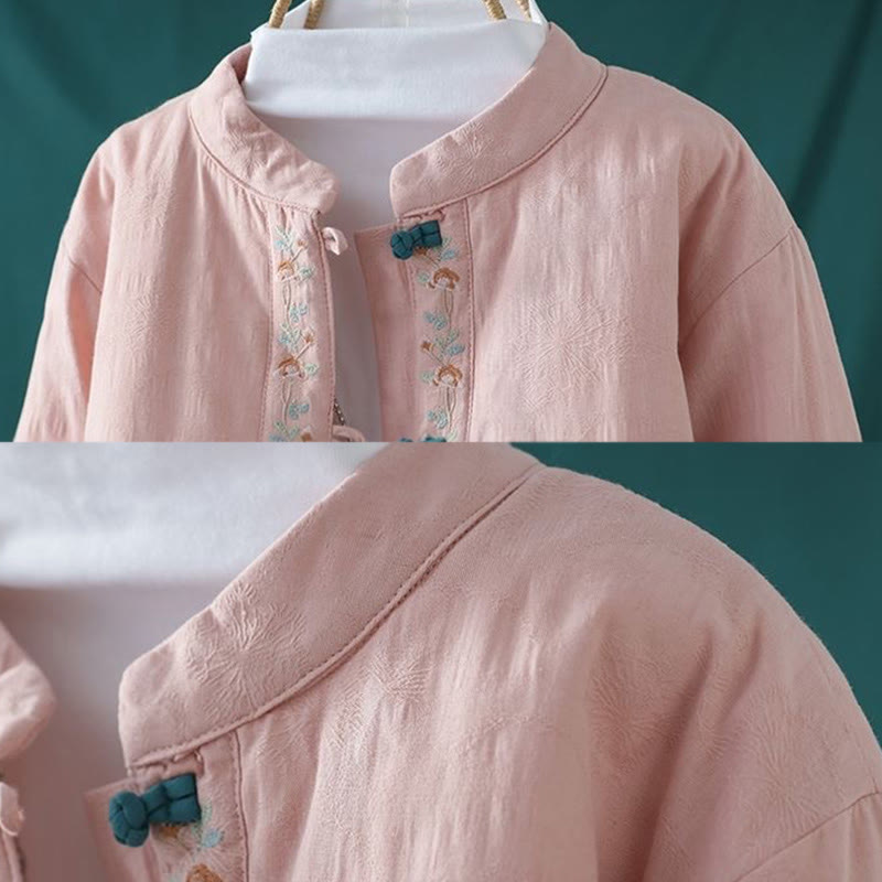 Buddha Stones Winter Frog-Button Embroidery Flowers Vines Open Front Cotton Long Sleeve Women's Thermal Jacket - image 9