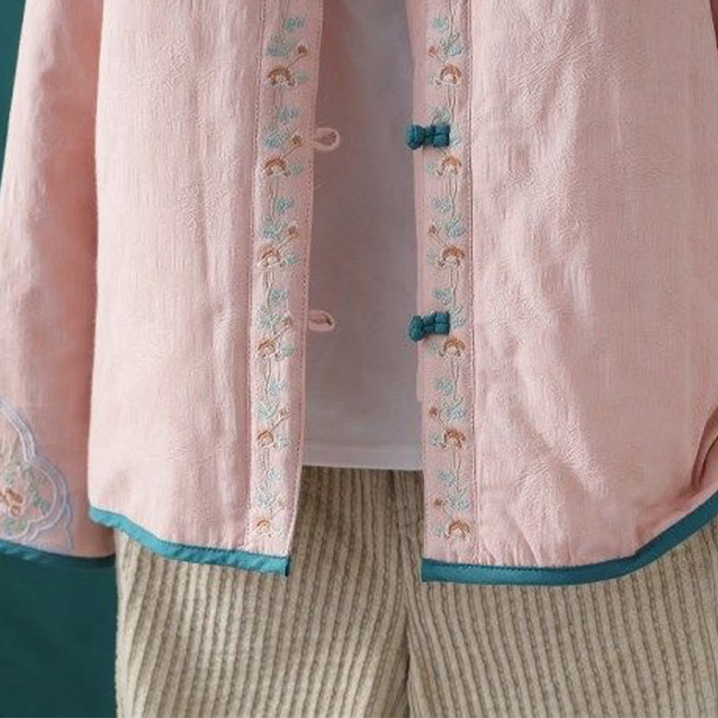 Buddha Stones Winter Frog-Button Embroidery Flowers Vines Open Front Cotton Long Sleeve Women's Thermal Jacket - image 8