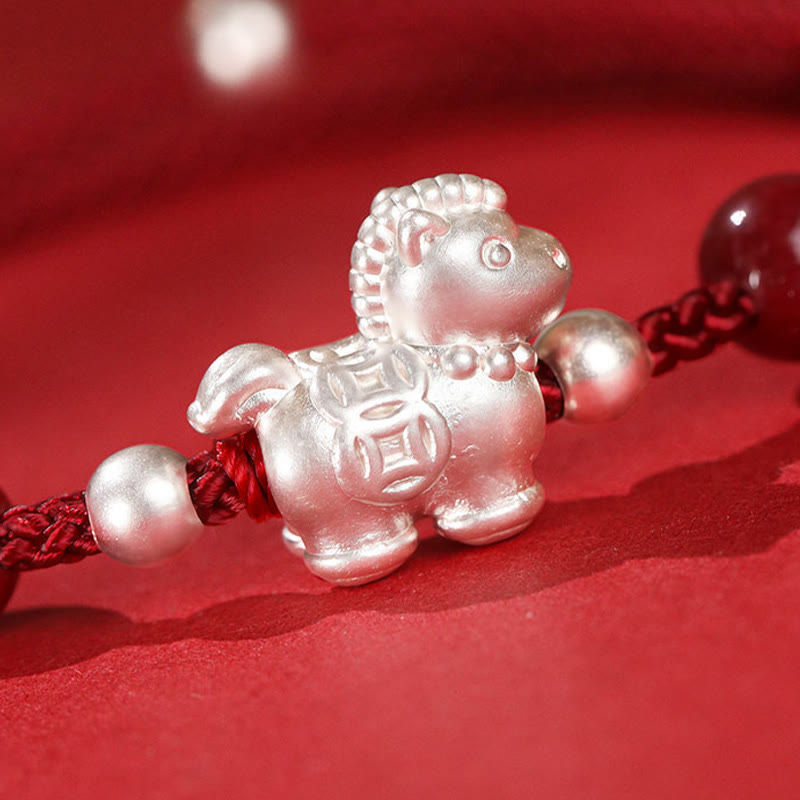 Buddha Stones 999 Sterling Silver Red Agate Year Of The Horse Prosperity String Bracelet - image 12