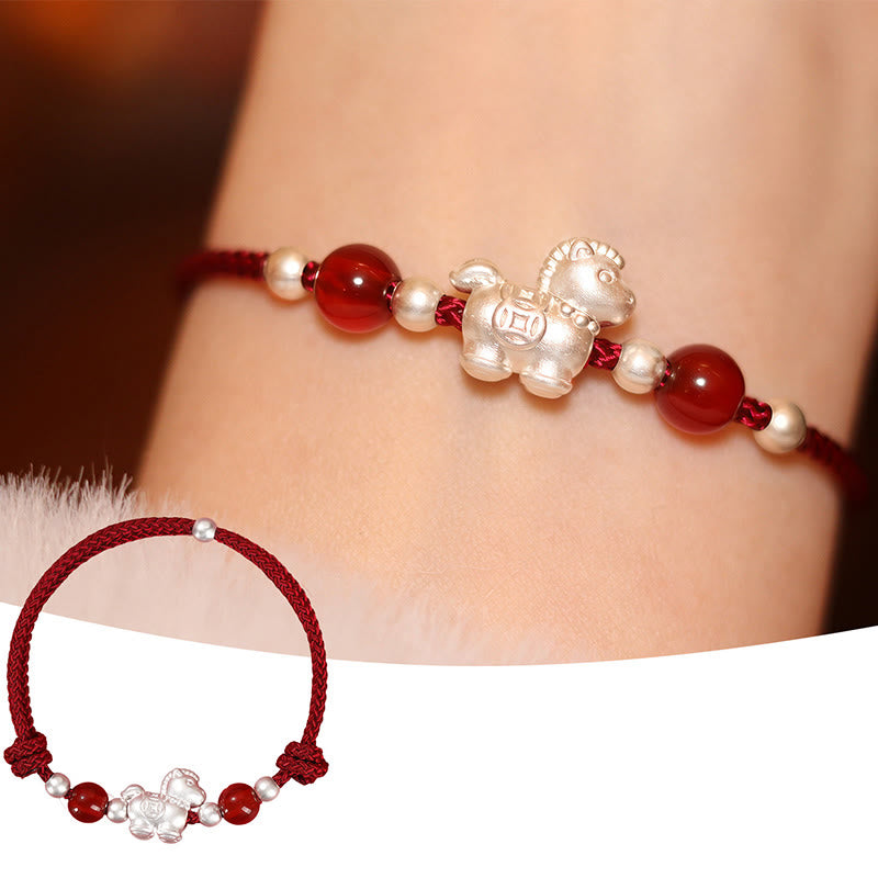 Buddha Stones 999 Sterling Silver Red Agate Year Of The Horse Prosperity String Bracelet - image 3