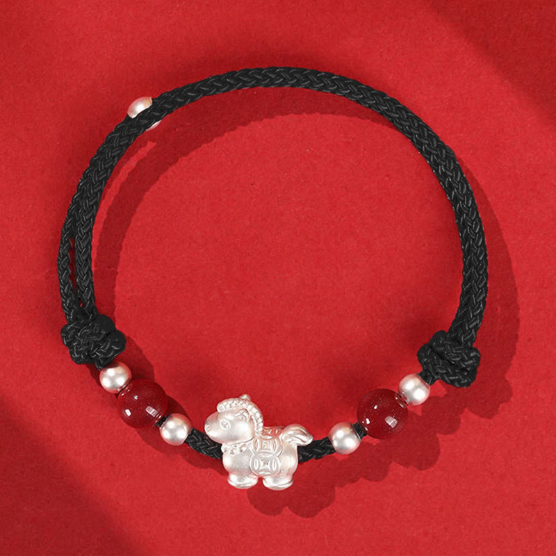 Buddha Stones 999 Sterling Silver Red Agate Year Of The Horse Prosperity String Bracelet - Black Rope(Wrist Circumference: 14-21cm) - image 10