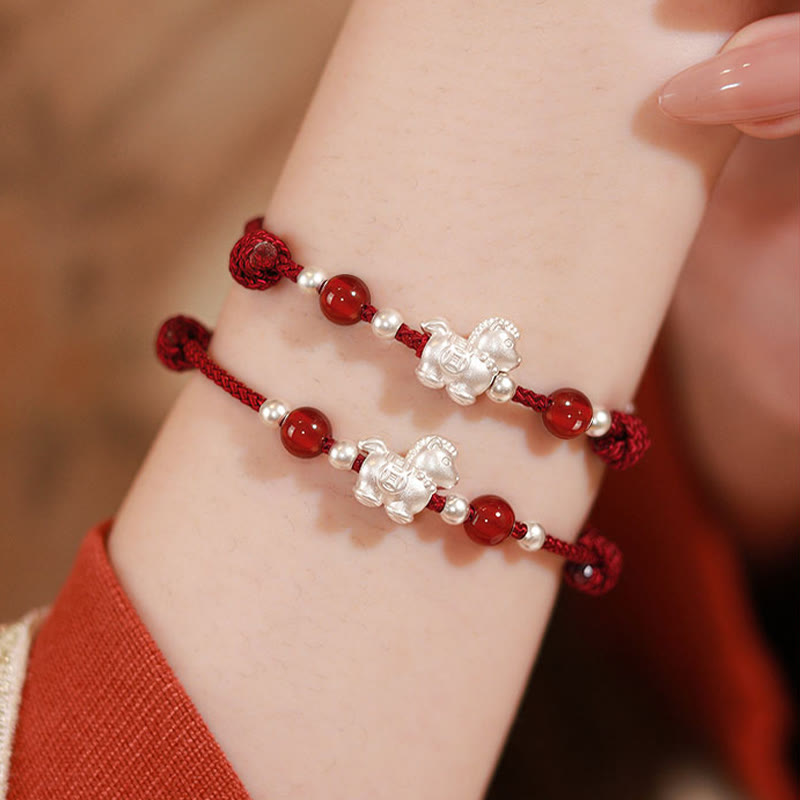 Buddha Stones 999 Sterling Silver Red Agate Year Of The Horse Prosperity String Bracelet - image 12