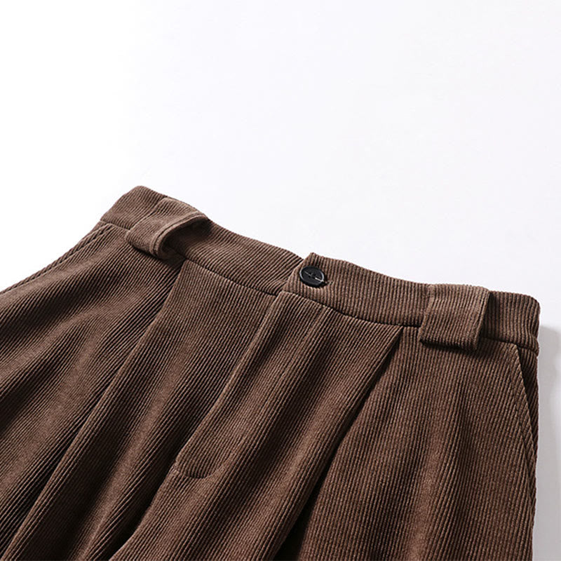 Buddha Stones Winter Button Zipper Design Elastic Waist Cotton Corduroy Men's Wide Leg Pants With Pockets - image 2